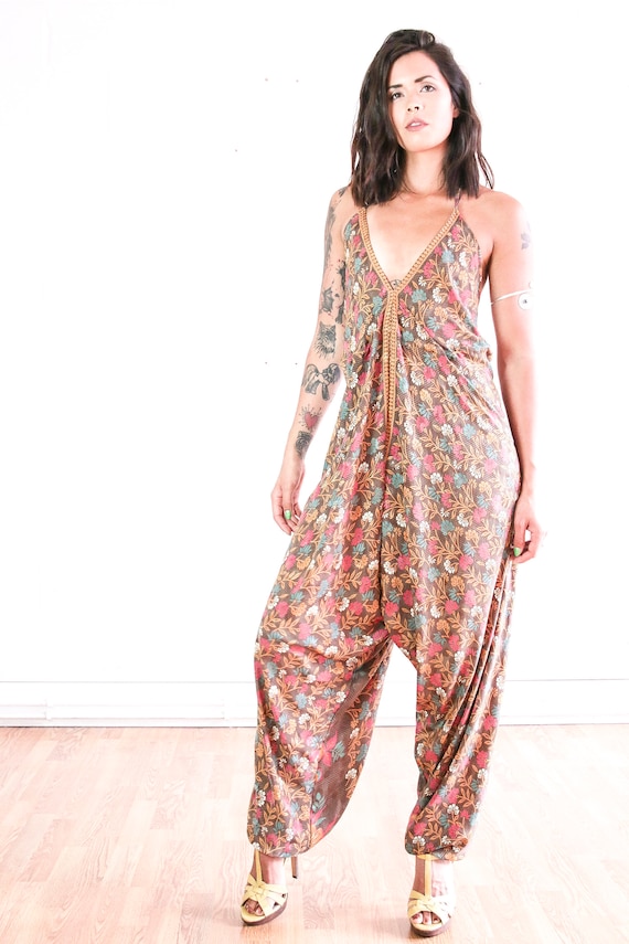 FLORAL PINK JUMPSUIT - Statement - Handmade - Vintage Sari fabric - Festival - Hippie - Halter neck - Couture - Wedding outfit - Christening