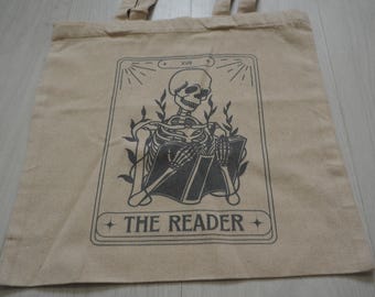The READER tarot - Tote bag - Hand printed - Soft Organic cotton  - Psychedelic - Mushrooms - 70s - 60's - Retro - Handmade Gift