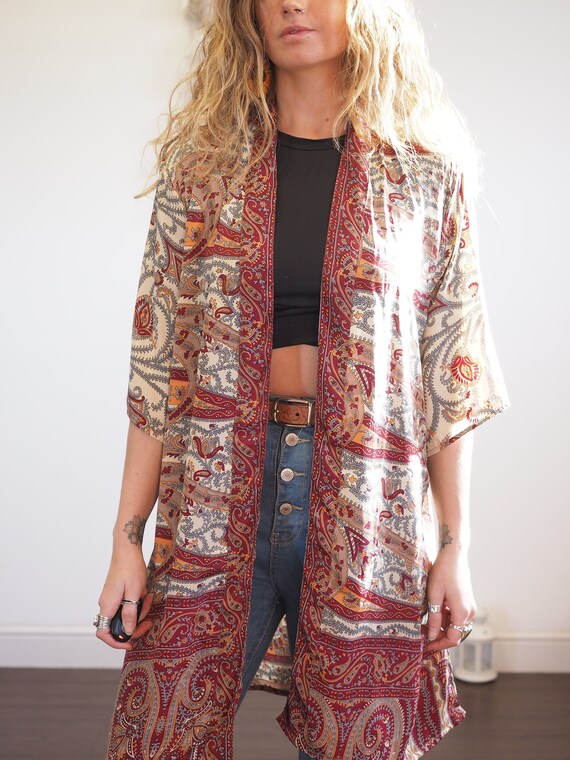 MID LENGTH KAFTAN - Indian Silk Cover Up - Bohemian Beach Wear - Lounge - Wrap Around Dress - Lingerie - Summer Jacket - Dressing Gown Home