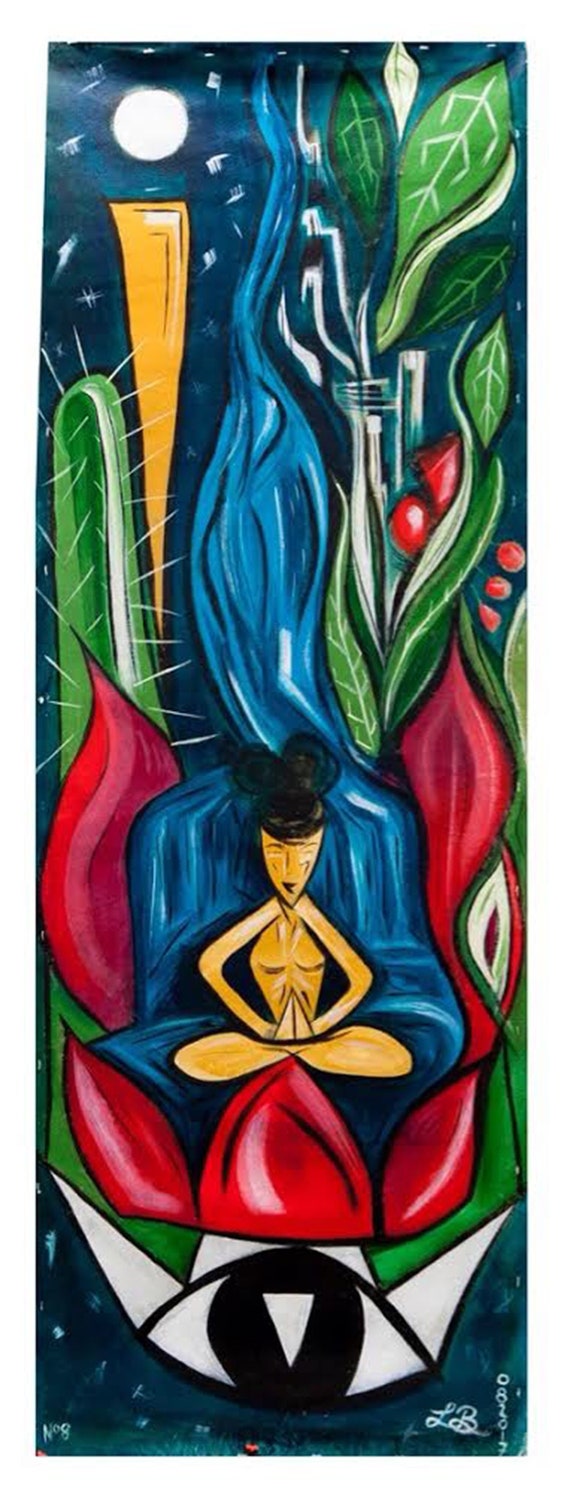 STILLNESS - Meditation Print - A4 Mounted Print - Yoga wall art - Third eye print - Cactus Painting - Lotus - Spiritual Artist - Psychedelic