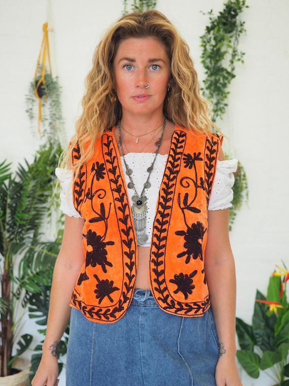 REVERSIBLE VELVET WAISTCOAT - Indian Re-worked Vest - 60's 70's Bohemian - Embroidered Festival Gilet - Cottagecore - 90's Grunge - Unisex