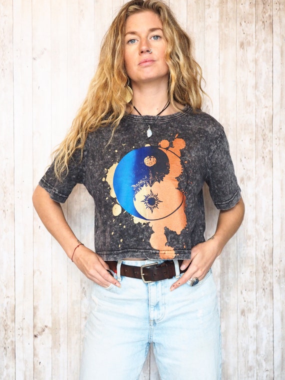 YIN YANG SPLAT - Mottled Crop top - Screen Print - Limited Edition - Vegan Approved - 100% Cotton - Non Binary - Unisex - Yoga Top Leisure
