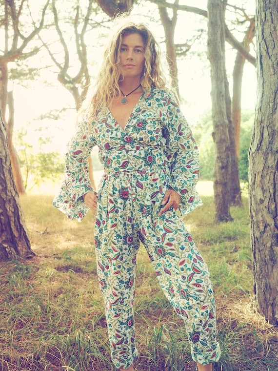 2 PIECE TRACKSUIT - Cotton Bell sleeve & Trouser set - Jumpsuit - Pyjama set - Lounge wear - Co ord set - yoga pants - Summer - Block print