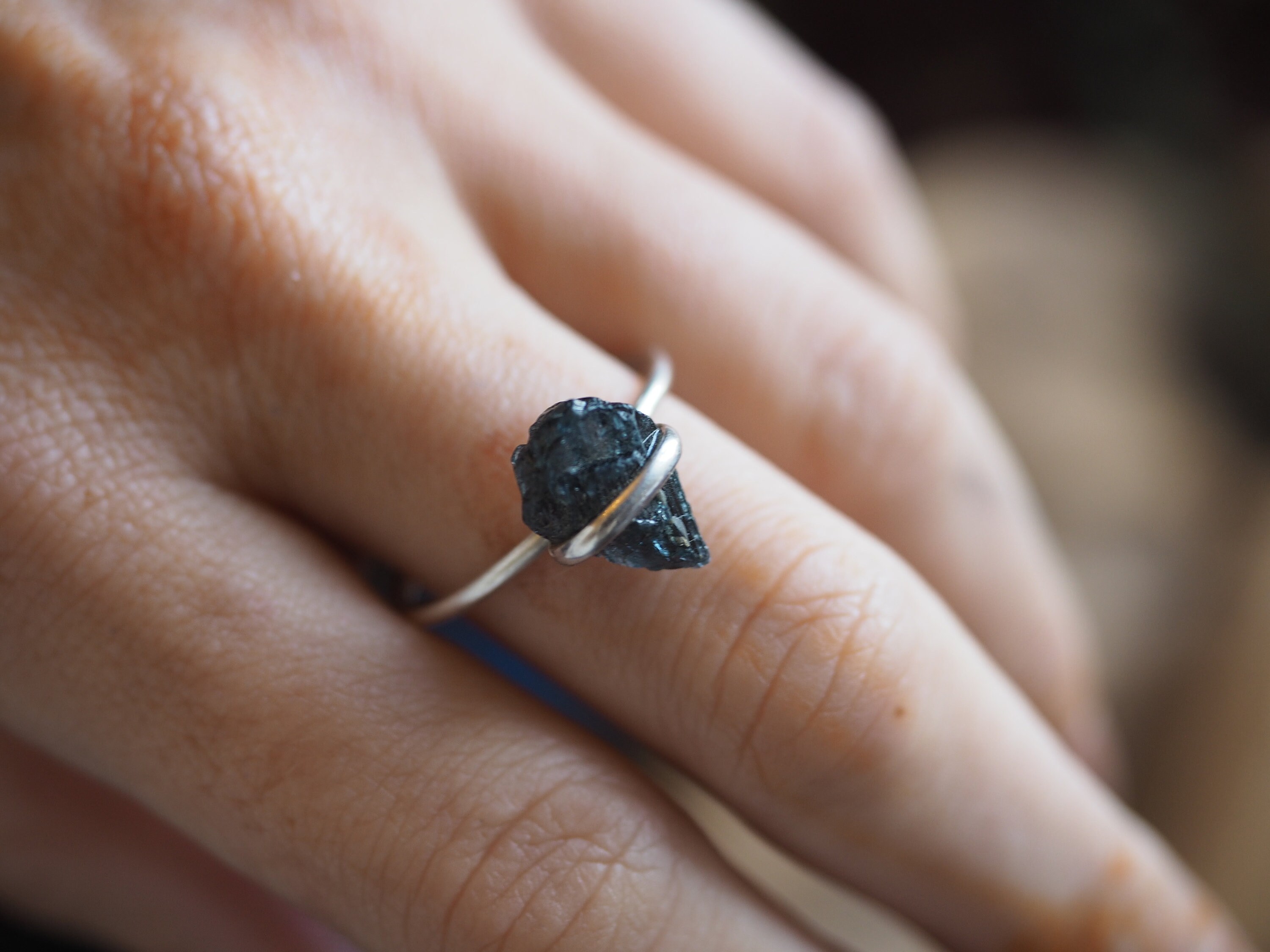 Raw Black Tourmaline Crystal Ring
