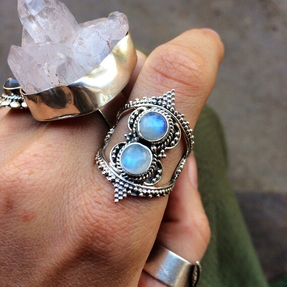TRIBAL LABRADORITE RING- Sterling Silver- Gemstone Ring- Moonchild- Glitter- Galaxy- Bohemian-Statement Ring- Rare- Handmade crystal ring
