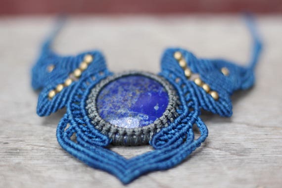 LAPIS LAZULI NECKLACE - Statement Macrame Necklace - Limited Edition - Macrame Choker - Crystal Necklace - Handmade - Healing Crystal - Gift