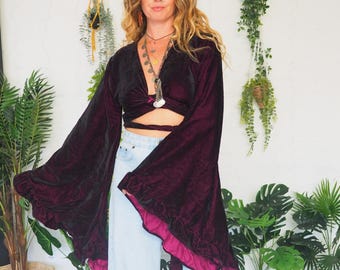 STEVIE NICKS TOP - Purple 2 tone velvet tie top - Bell sleeve - Witch Outfit - Whimsy Goth - Halloween - Practical magic