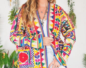 SALE VINTAGE JACKET - Embroidered vintage coat - Reworked Indian fabric - Antique fabric - Mirror work - Signs of wear!