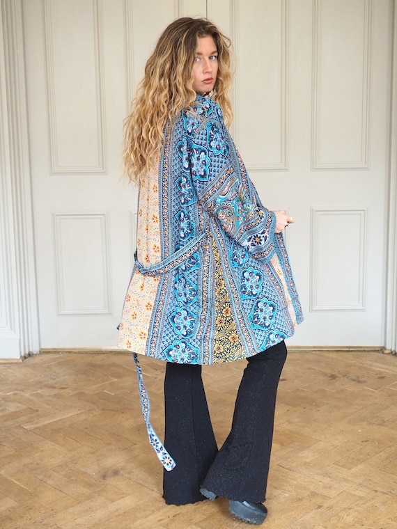 MID LENGTH KAFTAN - Indian Silk Cover Up - Bohemian lounge Wear - Home - Wrap Around Dress - Lingerie - Summer Jacket - Dressing Gown - Boho