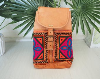 CHIC AZTEC RUCKSACK - Retro Inspired Backpack - School - Recycled Leather - Students & Hippie style Christmas Gift - Bohemian Travel Bag