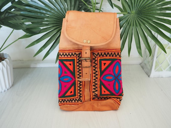 CHIC AZTEC RUCKSACK - Retro Inspired Backpack - School - Recycled Leather - Students & Hippie style Christmas Gift - Bohemian Travel Bag