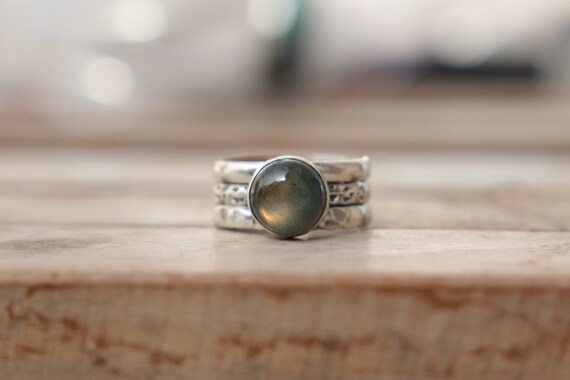 ADJUSTABLE 3 BAND RING - Labradorite - Sterling Silver - Healing Crystal - Statement - Limited Edition - Glitter - Gemstone - Chakra - Gift