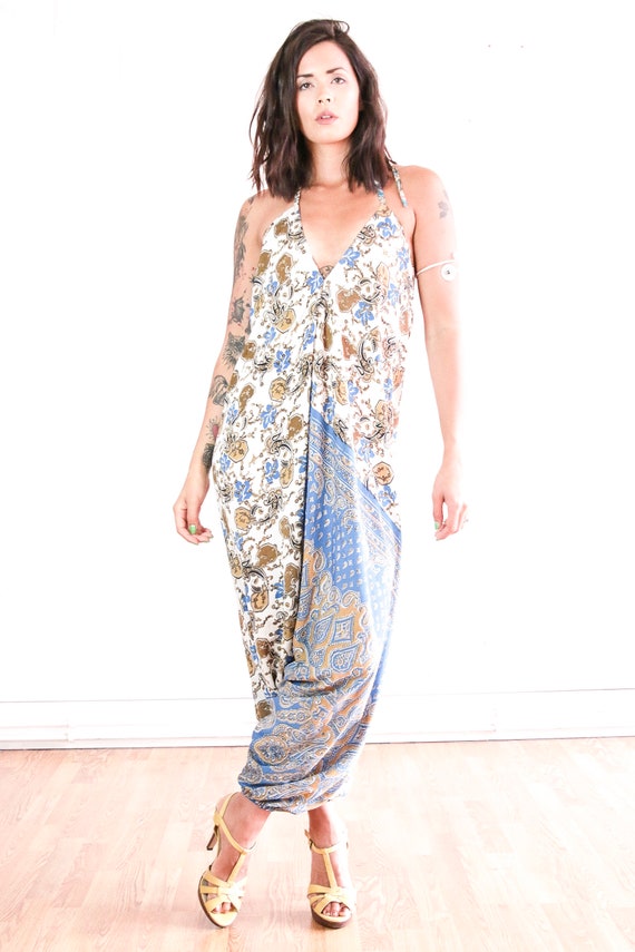 BLUE FLORAL JUMPSUIT - Christening - Summer - Prom - Vintage Style - Luxury - Wedding outfit - Festival - Halter neck - Couture - Bohemian