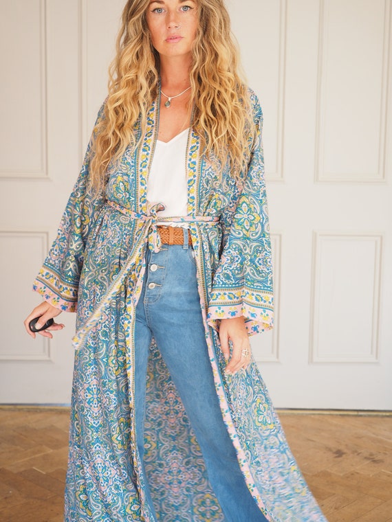 MAXI KIMONO DRESS - Silk Cardigan - Cover Up - Bohemian Kaftan - Lounge Wear - Wrap Around Top - Lingerie - Summer Beach Dress - Floaty Coat