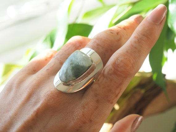 LUXURY SERAPHINITE RING - Seraph Crystal - Incredible Adjustable Ring - Chunky Solid Silver - Green Gemstone - Cosmic Crystal - Metaphysical