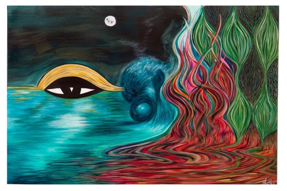 AYA - Buddha Eye Print - A4 - Buddhist - Psychedelic wall art - Vintage inspired - Surrealist painting - Moon Print - Third eye - Chakra