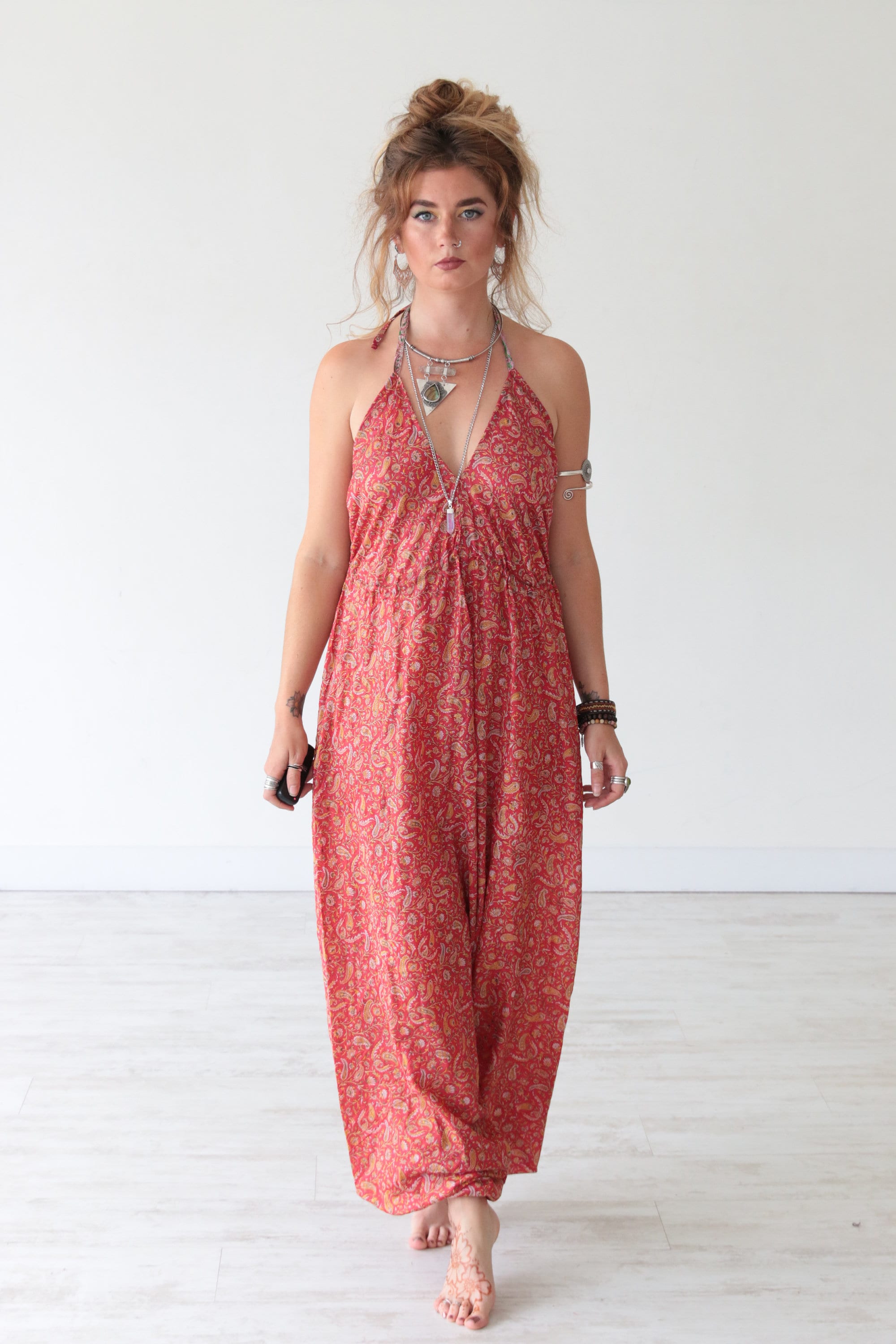 SILK HAREM JUMPSUIT - Vacation Outfit - Wedding / Festival Jumpsuit ...