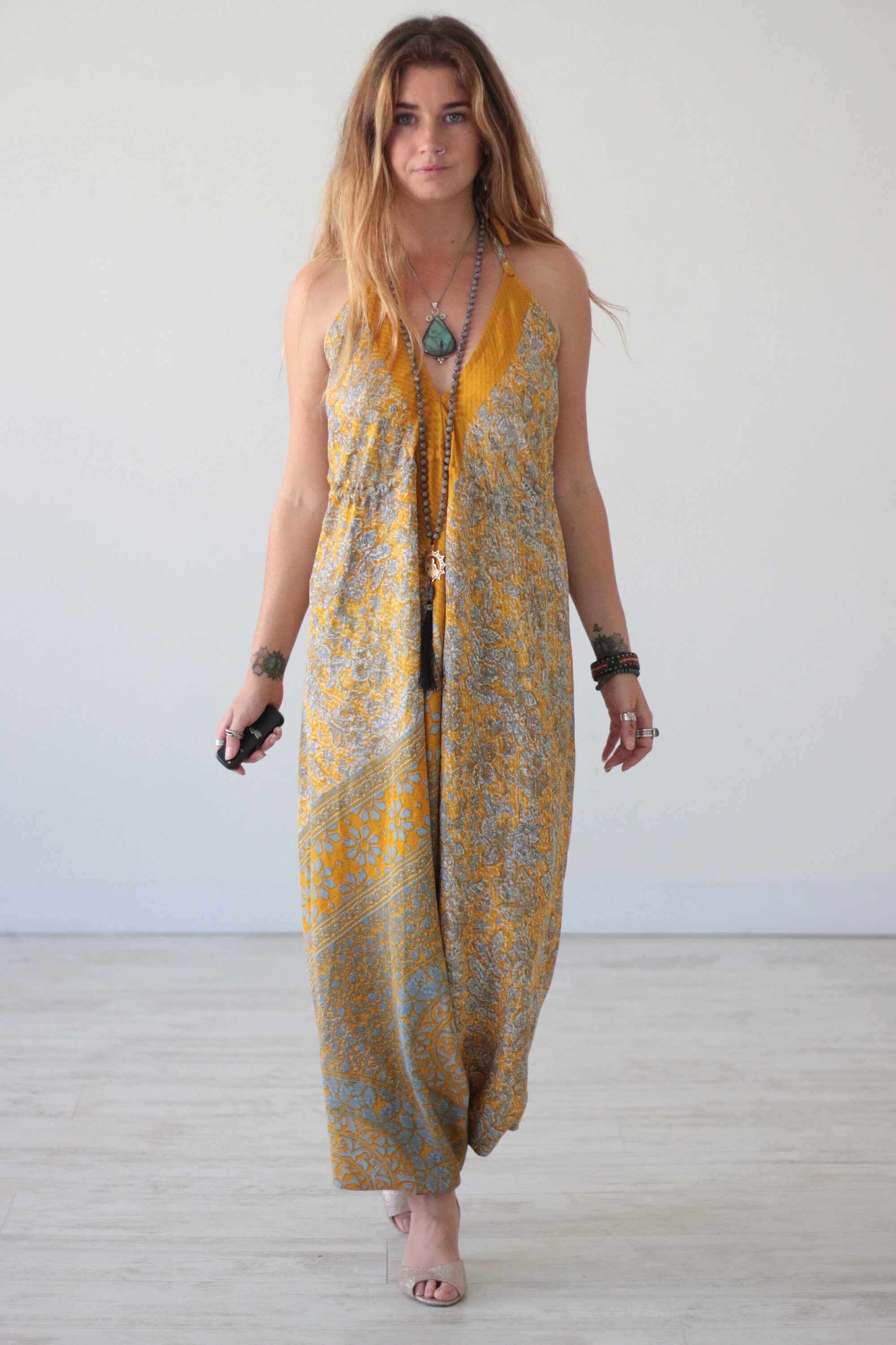 SOUL SHINE JUMPSUIT Indian Silk Block print Handmade Vintage