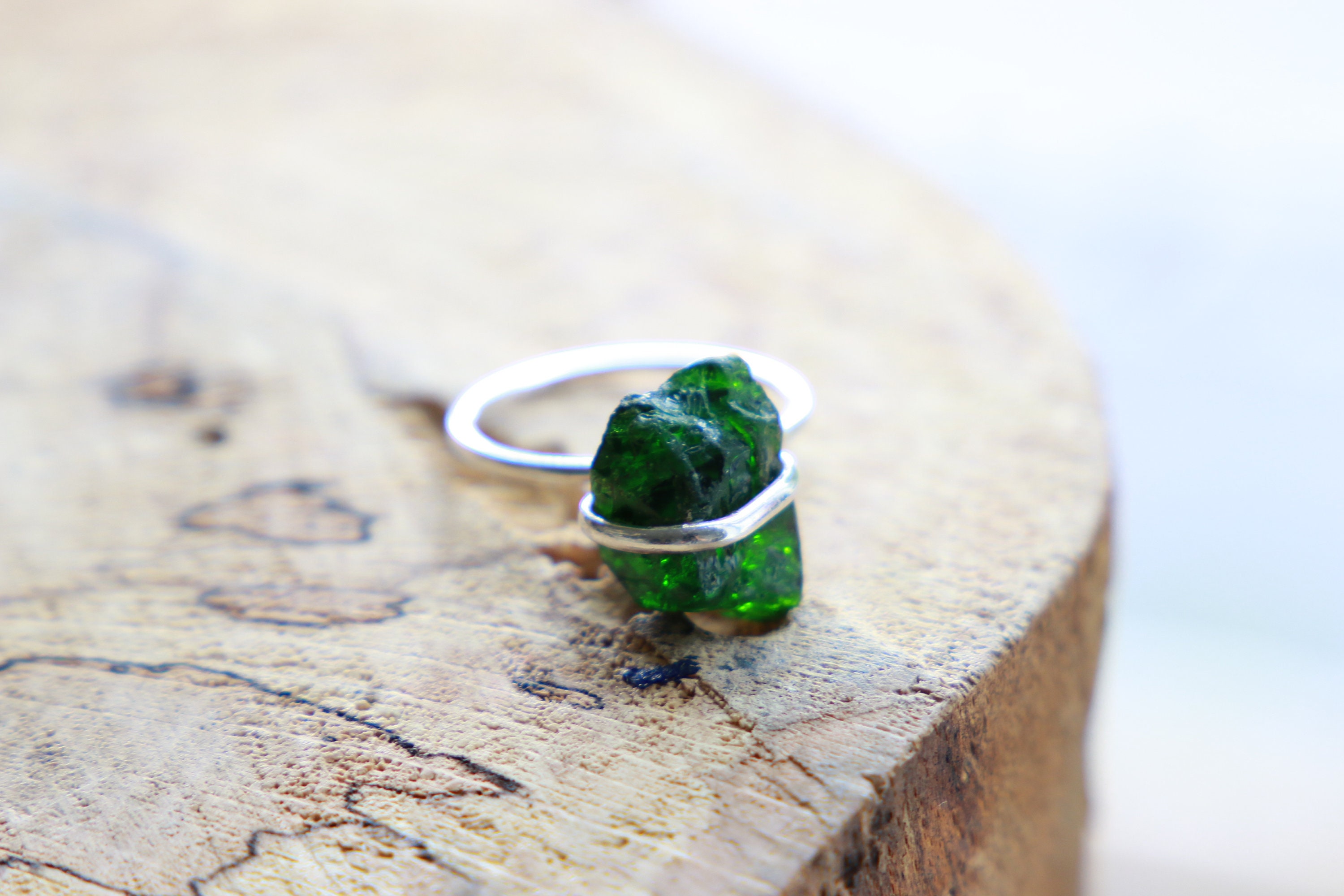 Dark Green Tourmaline Ring w/ Diamonds 14K Yellow Gold