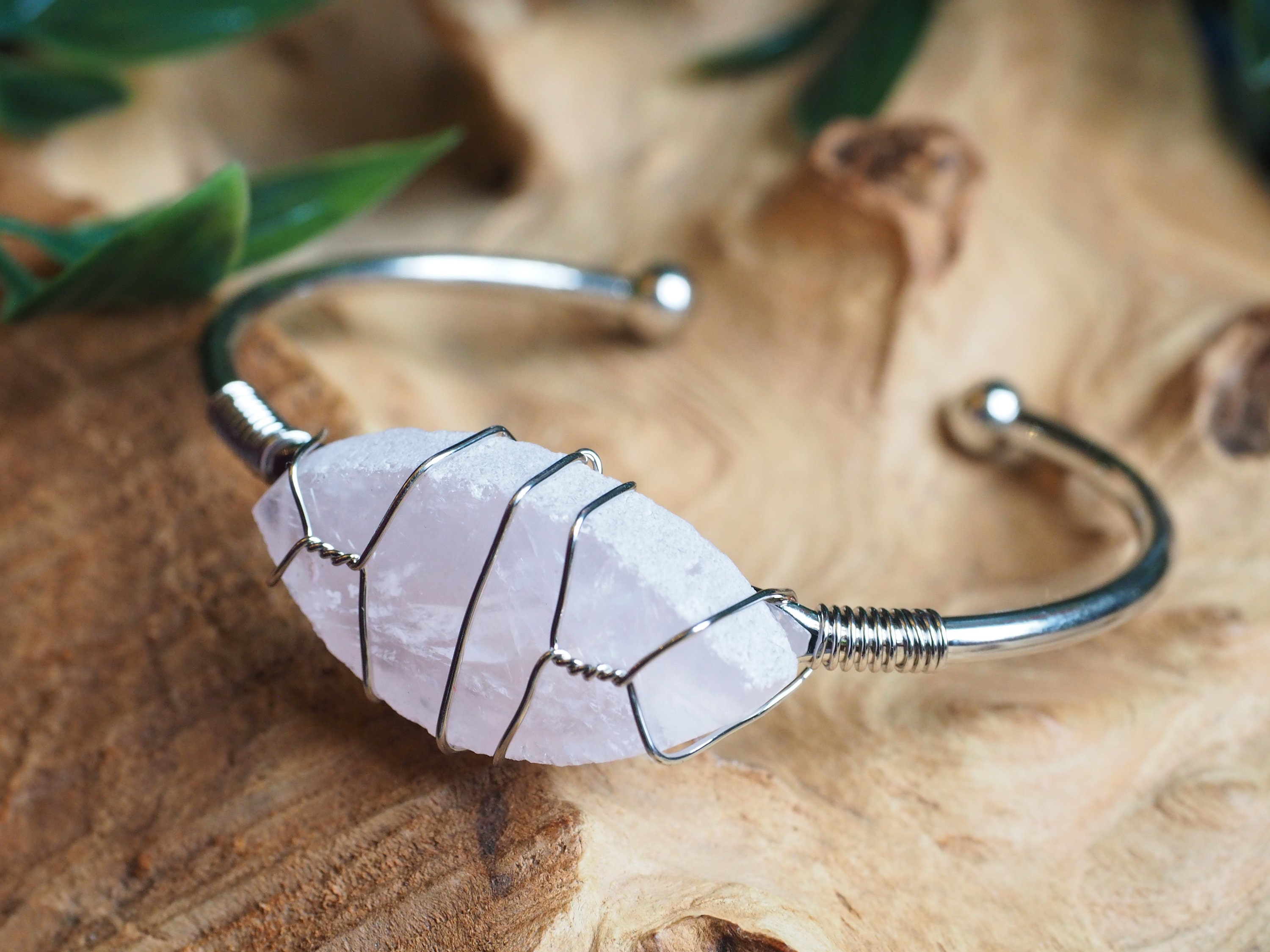 ROSE QUARTZ BANGLE Crystal Cuff Gemstone Bracelet Raw