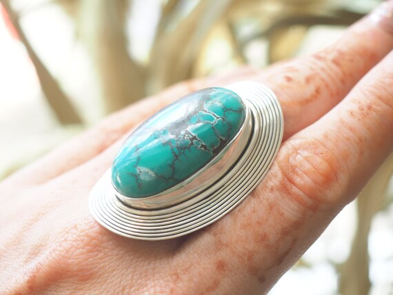 LUXURY TURQUOISE RING - Incredible Statement Antique Ring - Rare - Natural Turquoise - Vintage Ring - Navajo - One of a kind - Navajo Aztec