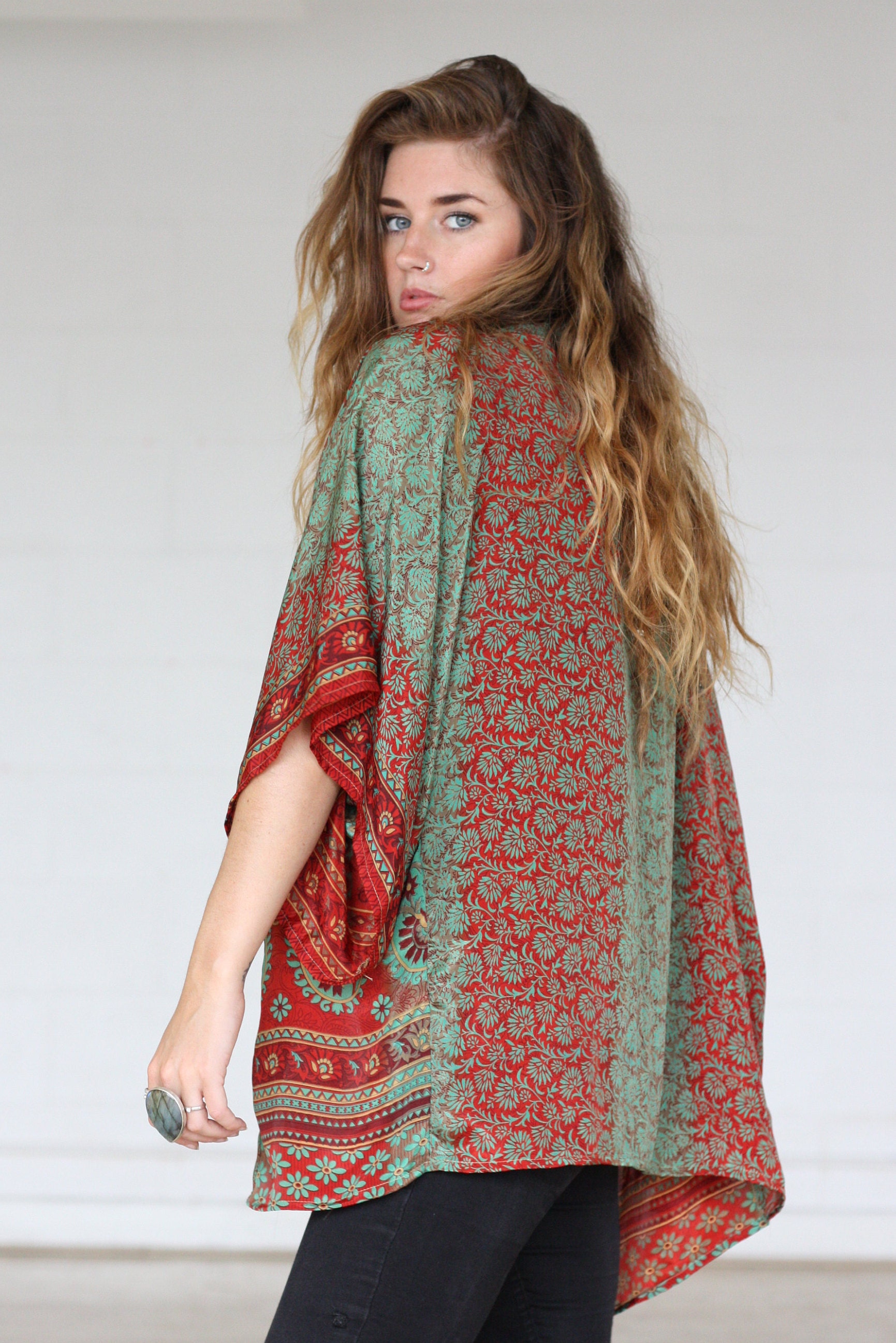 STEVIE CROP KIMONO - Silk Cardigan- Cover Up- Bohemian Kimono ...