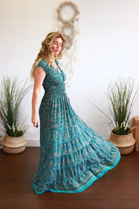 BLUE ESMERELDA DRESS - Folk festival 60's - Gunne sax inspired - Peasant dress - Flamenco - Gypsy - Prom - Breast feeding - Reversible