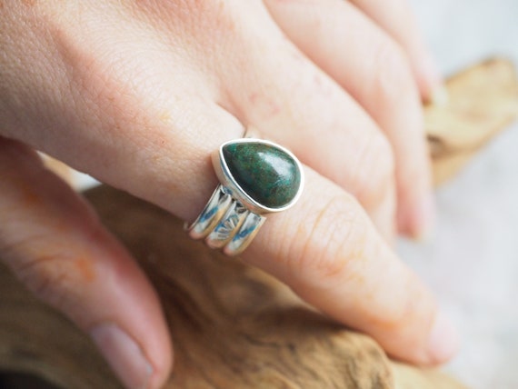 3 BAND MALACHITE RING - Adjustable - One of a kind - Sterling Silver - Navajo Jewellery - Stack ring - December Birthday - Birthstone - Gift