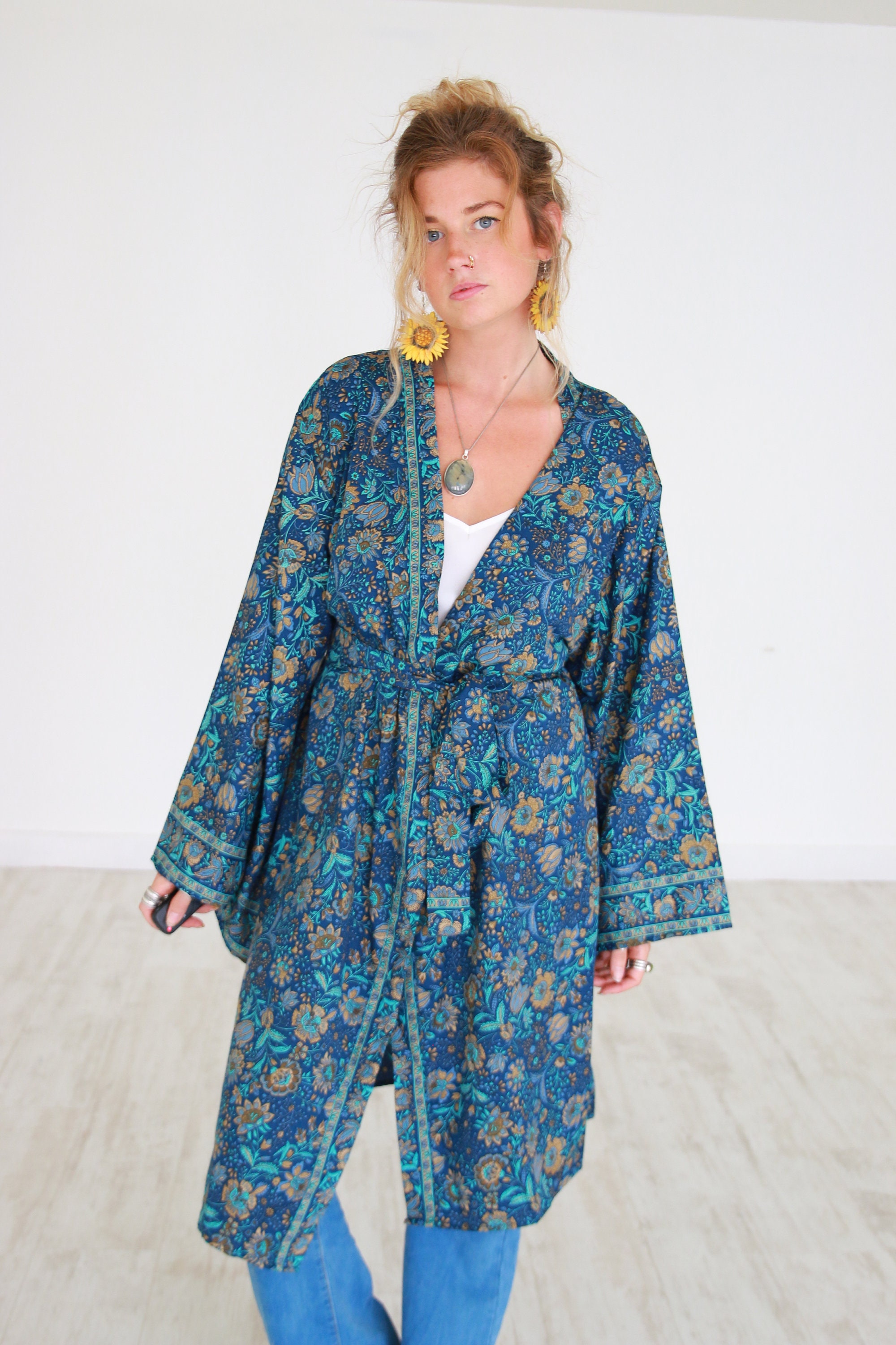 MID LENGTH KAFTAN - Indian Silk Cardigan - Cover Up - Bohemian Beach ...