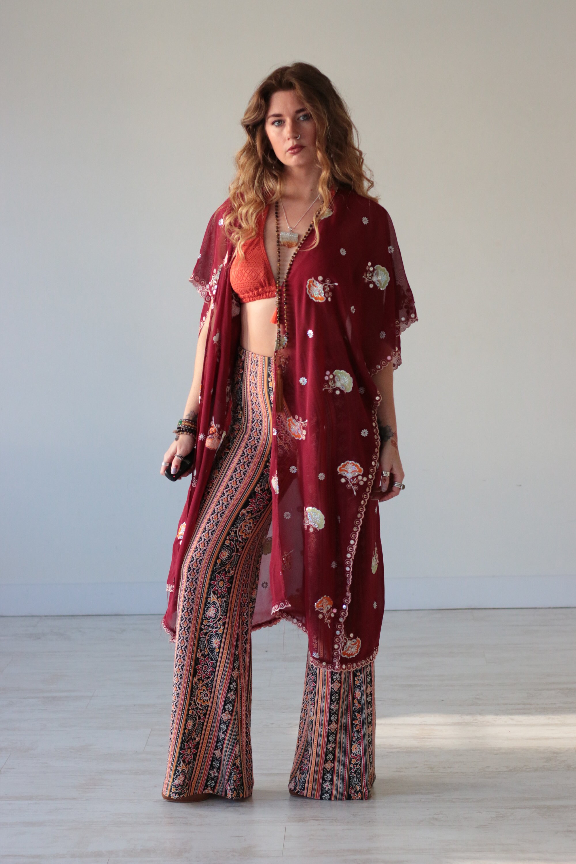 SEQUIN RUBY KIMONO Vintage Fabric Upcycled kaftan Festival