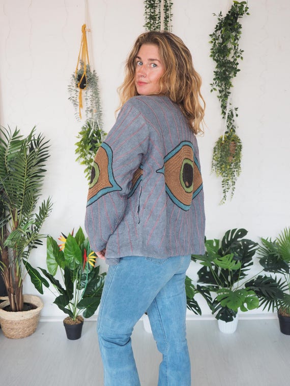 REVERSIBLE EMBROIDERED COAT - Eye Jacket - Zara Style  - Psychedelic - Festival - Western - Retro - Vintage 60's Unisex shirt