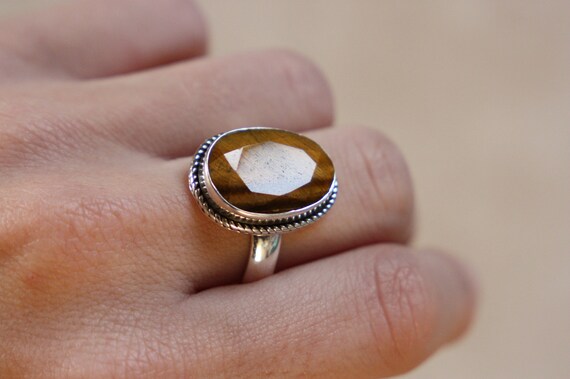 FACET TIGERSEYE RING - One size - Sterling silver ring - Tiger eye Ring - Semi Precious - Statement - Antique style - Valentines gift
