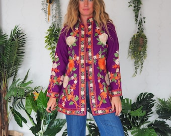Chaqueta SGT PEPPER - Vestido túnica bordado - Chaqueta vintage de los 60 - Estilo retro Beatles - Kimono Aari - Mezcla de lana y algodón - Blusa estilo gitano de los 70