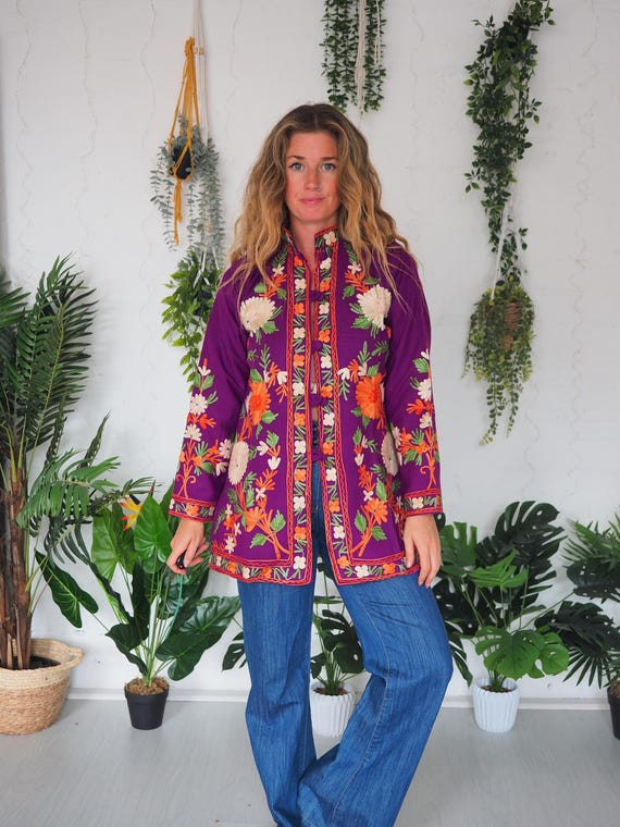 SGT PEPPER JACKET - Embroidered Tunic Dress - 60's Vintage Jacket - Retro Beatles - Aari Kimono - Wool Cotton blend - 70's Gypsy Blouse Top