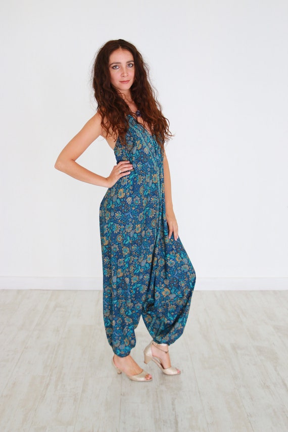 INDIAN LUXE HAREM - Romper - Super Soft Playsuit - Vintage 70's - 60's Sari - Hippie Style - Halterneck - Backless - Ruby Sparrow Jumpsuit