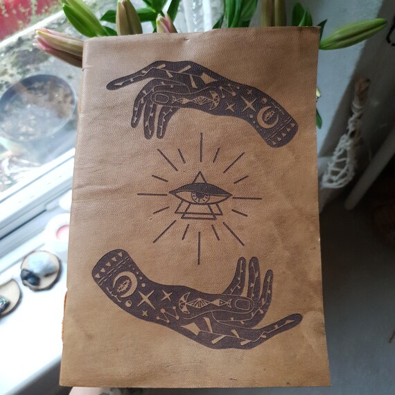 LEATHER SPELL BOOK - Vintage Leather Notebook - Sketch Book - Photo Album - Palmistry - Book of shadows - Witchcraft - Hand Design - Tattoo