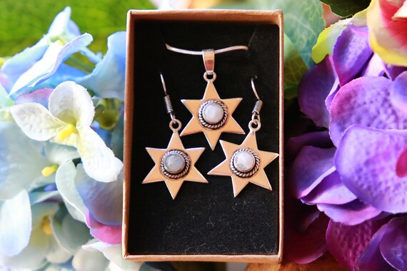 MOONSTONE NECKLACE SET - Earring & necklace set - Moonstone Healing Crystal - Chakra - astrology jewellery - Cosmic - Space Jewellery Gift