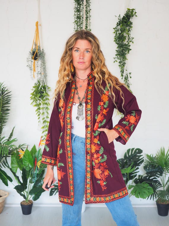 EMBROIDERED KASHMIRI TOP - 60's Vintage Jacket - 70's Sgt Pepper Beatles Coat - Unisex Shirt  - Tunic Dress