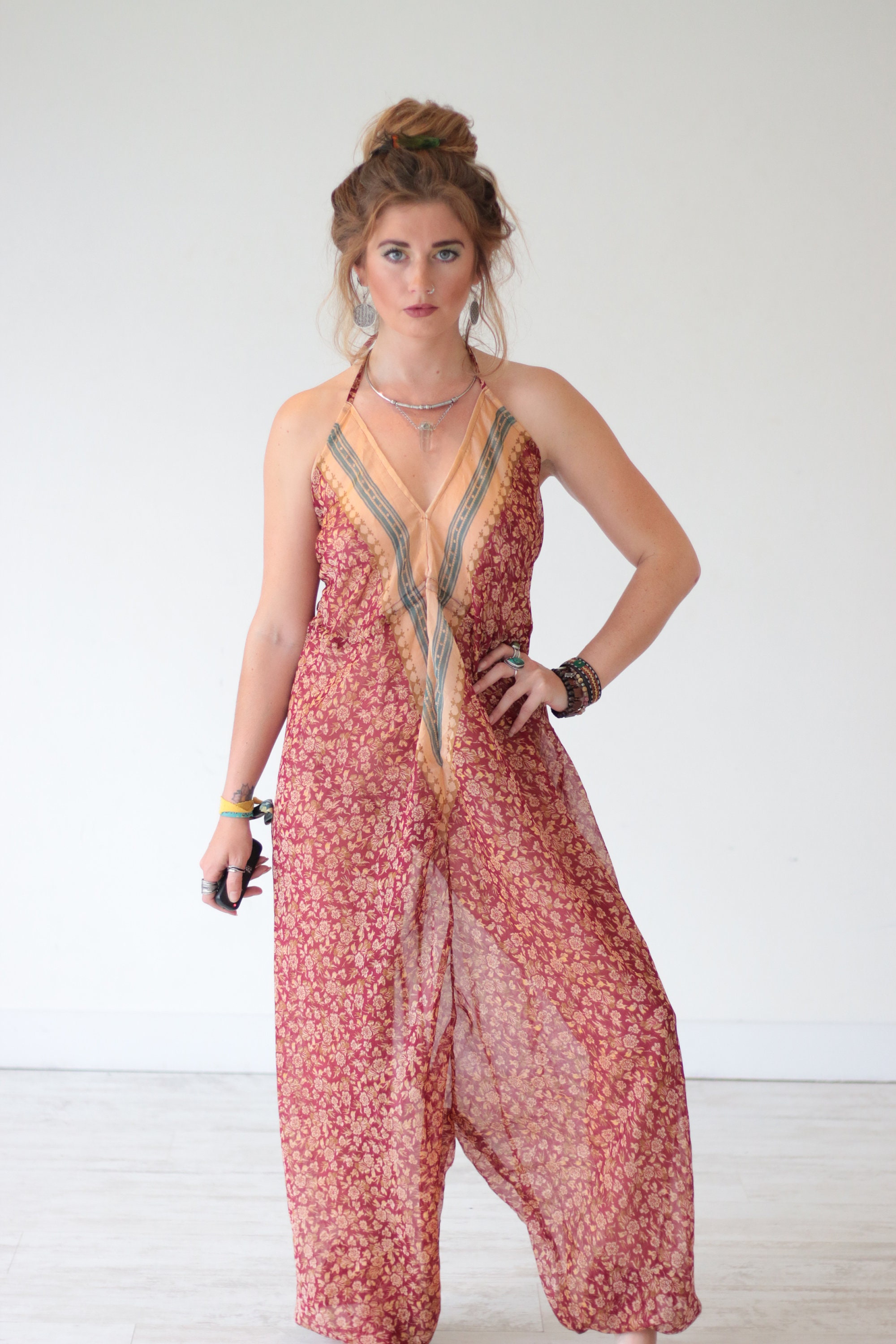 RETRO HAREM JUMPSUIT - Bohemian - Summer - Vintage Fabric - Wedding ...