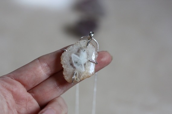 SOLAR QUARTZ PENDANT - Rare - Sterling Silver Necklace - Natural Quartz - Raw Necklace - Powerful Crystal - Energy - Fossil - Freeform -