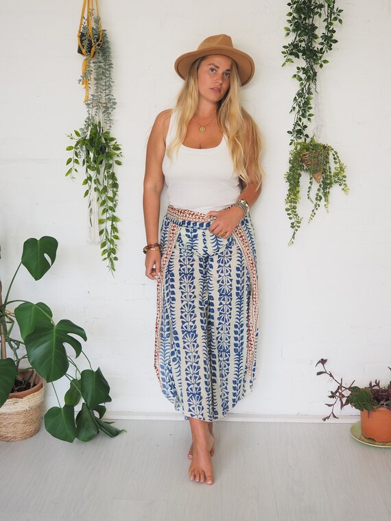 WIDE LEG PANTS - Yoga Clothing - Summer Trousers - Floaty Open pants - Hippie travel clothes - Wide leg Flares - Block Print Soft Cotton