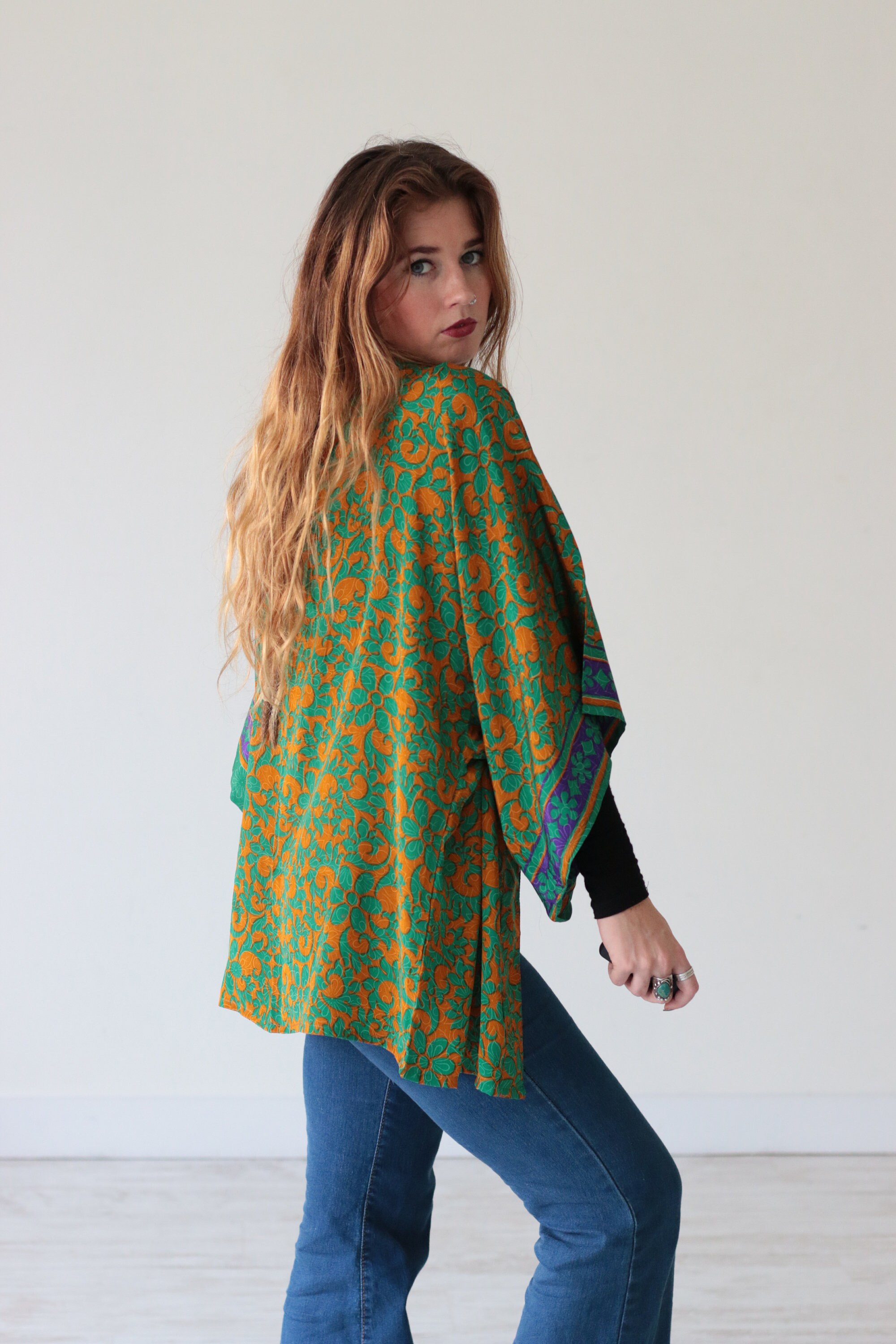 STEVIE CROP KIMONO Silk Cardigan Cover Up Boho Kimono Kaftan