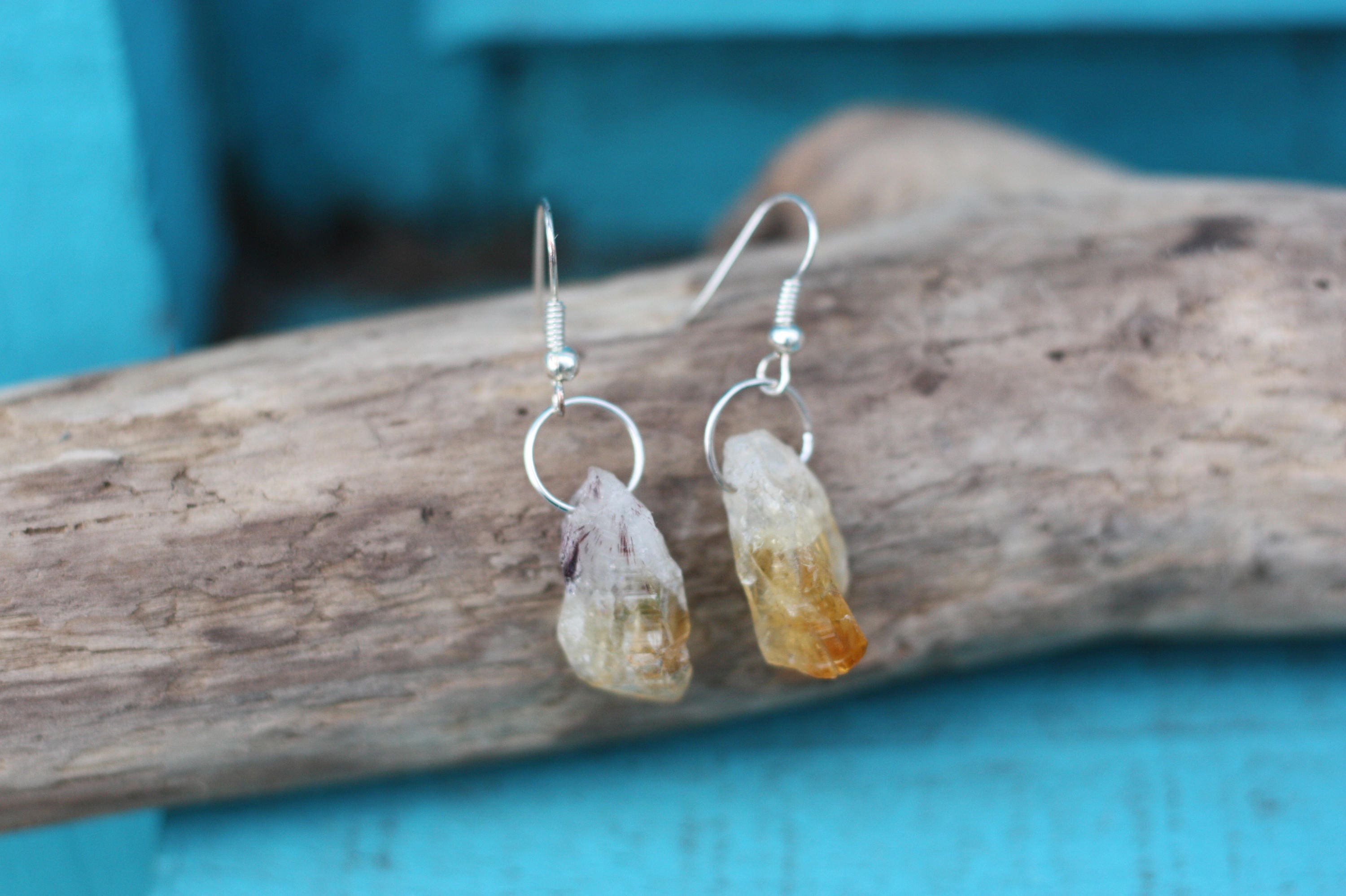 RAW CITRINE EARRINGS Small Earrings Raw Crystal Silver Earrings Stocking Filler Gift Sale Spiritual Jewellery Birthstone