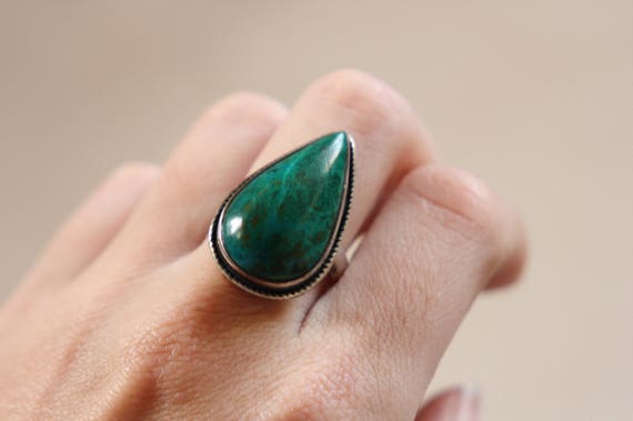 CHRYSOCOLLA BESPOKE RING - One size - Sterling silver ring - Turquoise style ring - Semi Precious - Antique style - Valentines gift