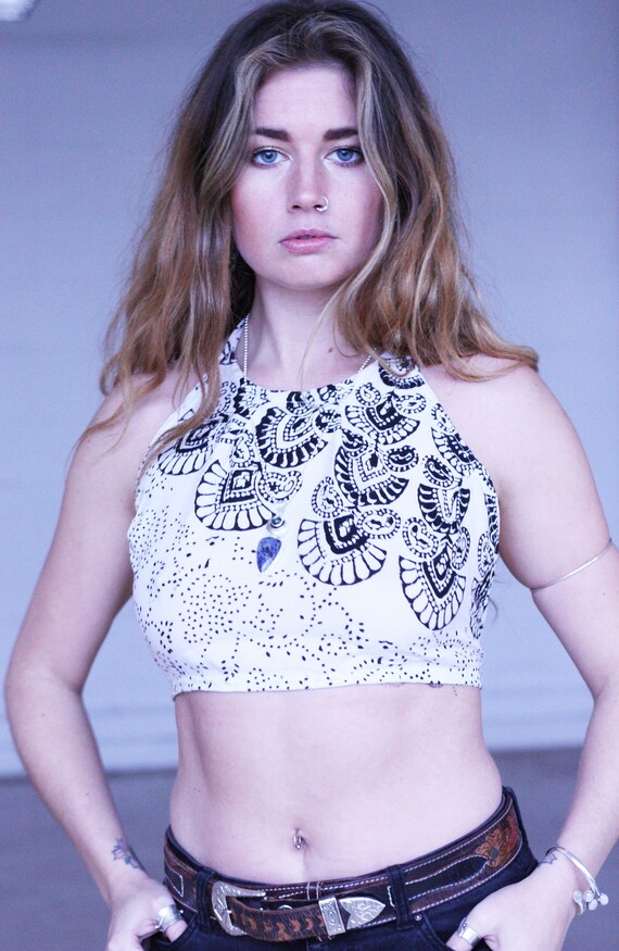 MANDALA CROP TOP - Halterneck Top - Crop Top - Summer - Mandala - Tank Top - Vegan - Upcycled Crop Top - Festival - Cotton - Sale - Beach