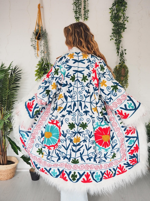 PENNY LANE AFGHAN - Reversible Faux Mongolian Shearling Coat - Vintage - Embroidered 70's Daisy Jones Jacket - Festival - Psychedelic