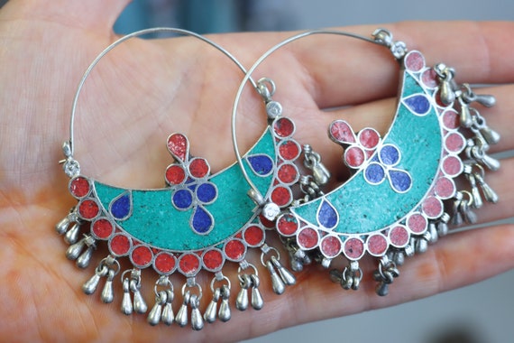 VINTAGE NEPALESE EARRINGS - Afghan - Handmade - B… - image 1