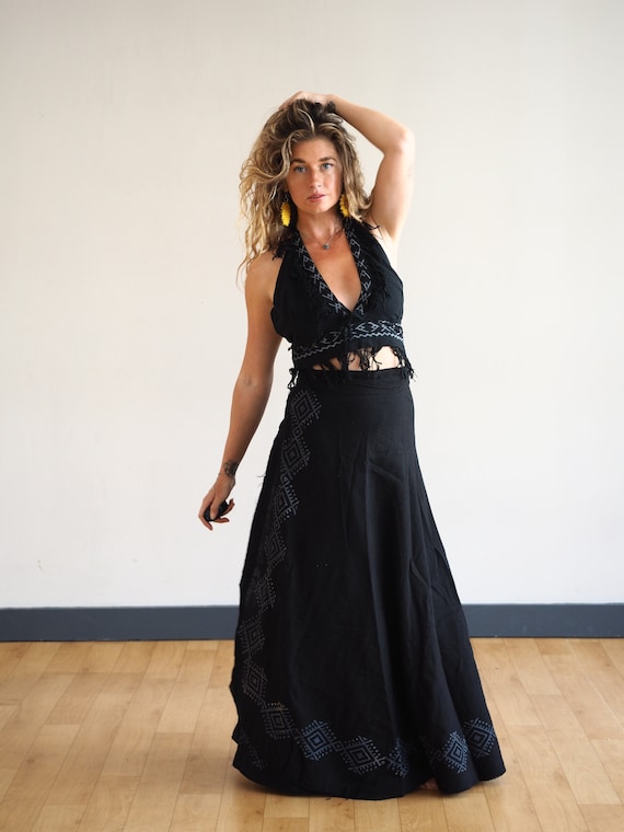 JUNGLE TASSLE TOP - Cotton - Block print - Fringe Halter neck - Backless Bikini Top - Yoga Ceremony - Eco slow fashion - Hippie - Crop top