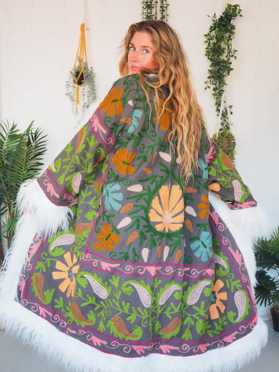 REVERSIBLE AFGHAN COAT - Penny lane - Unisex - Vintage Embroidered faux Fur coat - 70's Hippie Winter Jacket - Psychedelic 60's