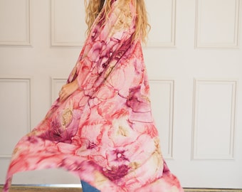 KIMONO ROSA BRILLANTE - Chaqueta oriental - Vestido playero - Caftán vaporoso - Bata vintage - Vestido cruzado - Lencería - Salón de los años 60